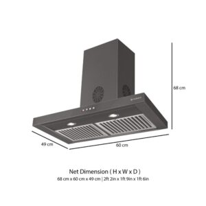Faber 60cm 3 Way Silent Suction Chimney, 1150 m3/hr (Stilo Slim 3D Plus, 2 T2S2 T2S2 BK LTW 60,Triple Layer Baffle Filters, Black)
