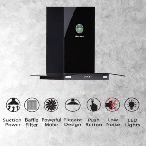 Faber 60 cm 1000 m³/HR Curved Glass Kitchen Chimney (HOOD PRETTY PLUS PRO BK PB LTW 60, 1 Baffle Filter, Black)