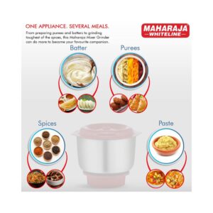 Maharaja Whiteline Smart Plus 123 Mixer Grinder, 500W, 2 Jars, Grinder Jar