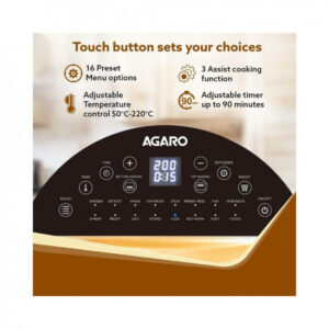 AGARO Elite Air Fryer For Home, 14.5L, Rotisserie Convection Oven, 1700W, Electric Oven, 16 Preset Menus, Digital Display, Touch Control, Bake, Roast, Toast, Defrost, Dehydrate, Keep Warm, Dark Grey