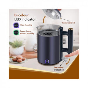 AGARO Regal Electric Kettle With Keep Warm Function, Stainless Steel & Glass Body, Double Wall Design, Hot Water Kettle With Auto Shut-Off And Boil Dry Protection, Black, 1355 Watts, 1.5 liter