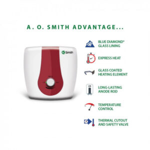 AO Smith SGS-GREEN-010 Storage 10 Litre 3KW Vertical Water Heater (Geyser) White Express Heat 5 Star