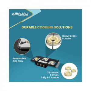 Bajaj Gf8 Frameless Glasstop Gas Stove,3 Burner With 1 Jumbo Burner,Black,Open