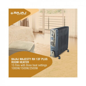 Bajaj OFR Room Heater, 13 Fin 2900 Watts Oil Filled Room Heater with 400W PTC Ceramic Fan Heater, ISI Approved (Majesty 13F Plus Black)
