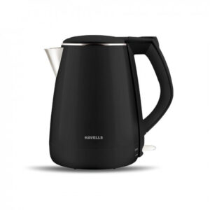 Havells AQUA PLUS 1500W 1.2L Electric Kettle, Double Layered Cool Touch Outer Body | 304 Rust Resistant SS Inner Body with Auto Shut Off | Wider Mouth | 2 Year Warranty (Black)