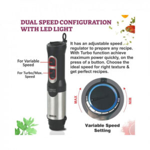 Inalsa Hand Blender 1000 Watts With Chopper, Whisker, 600 Ml Multipurpose Jar|Variable Speed And Turbo Speed Function |100% Copper Motor |Low Noise |Anti-Splash Technology|2 Year Warranty