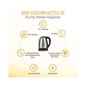 KENT 16026 Electric Kettle (1.8 L, Silver, Black)