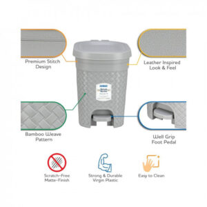 Kolorr Stitch Pedal Waste Bin Modern Design Trash Can Plastic Dustbin – 7L (Daiso Grey)