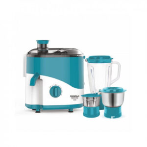Maharaja Whiteline Odacio Prime Juicer Mixer Grinder, 550 Watt, 3 Jars, Blue & White, Superior Stainless Steel Mesh, High Grade Plastic Lid for more durability