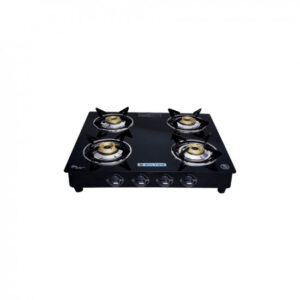 MILTON Premium 4 Burner Black Manual Ignition LPG Glass Top Gas Stove, (ISI Certified)