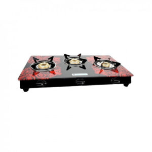 MILTON Premium Red Manual Ignition LPG Glass Top Gas Stove, (ISI Certified) (3 Burner)