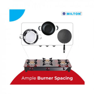 MILTON Premium Red Manual Ignition LPG Glass Top Gas Stove, (ISI Certified) (3 Burner)