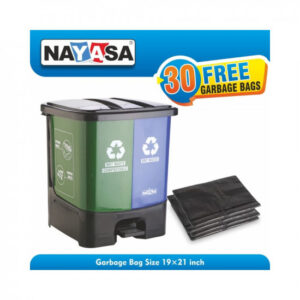 Nayasa 2 In 1 Dustbin – Dry Waste and Wet Waste Step-On Dustbin (33 Ltrs) – Big, Plastic, Green & Blue