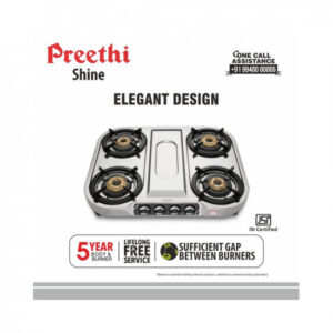 Preethi Shine stainless steel 4 Burner Gas Stove, Manual Ignition