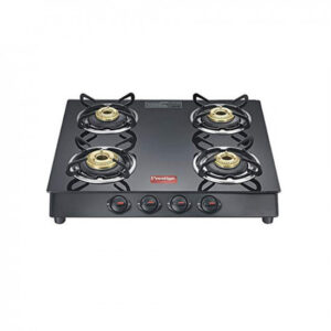 Prestige Marvel Plus 4 Burner Glass Top Gas Stove, GTM 04, Black, Manual