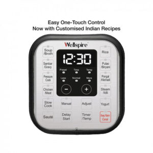 Wellspire 3 Litres Instant Pot Electric Pressure Cooker- #304 Stainless Steel – Pressure Cook, Sauté, Steam, Delay Start and more – Customized Indian Recipes Included
